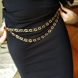 St. John Vintage Black And Gold Reversible Chain Belt
